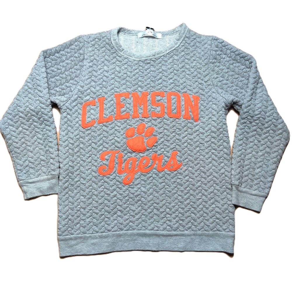 Flying Colors Clemson Tigers Quilted Sweatshirt Womens Small Gray Orange USA
